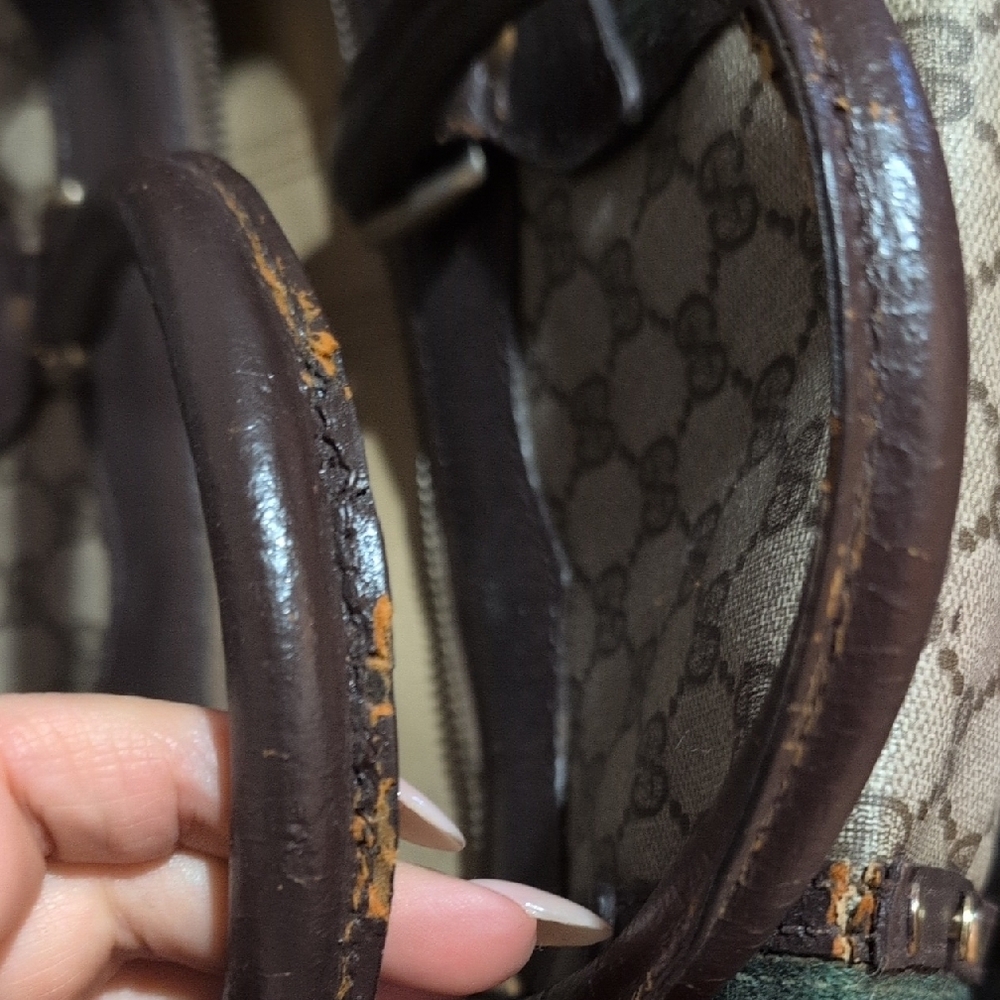 Gucci Beige GG Canvas Travel Bag with Brown Leather and Green-Red Web - Picture 5 of 15